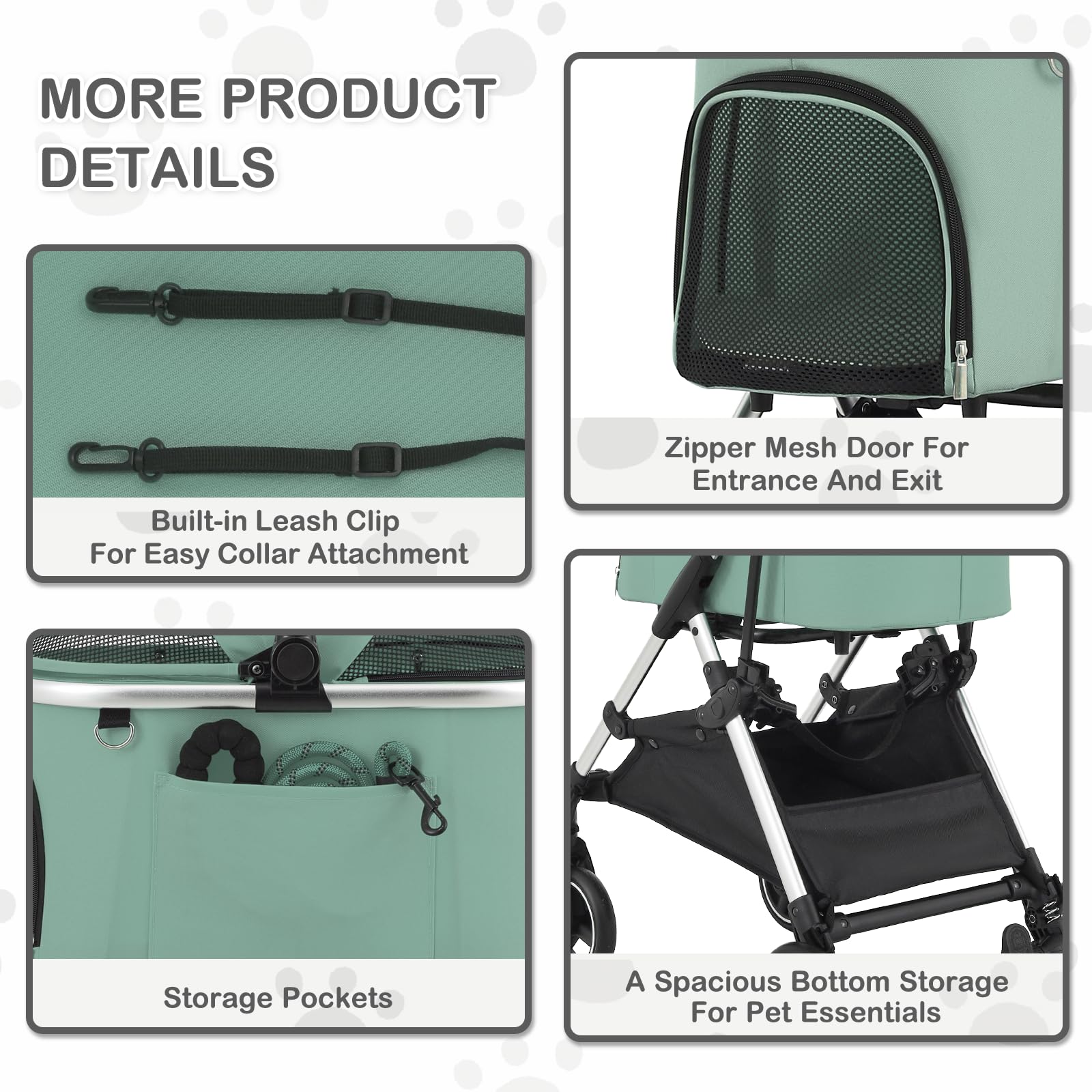 MoNiBloom Lightweight Pet Stroller for Small & Medium Dogs - Foldable Jogging Stroller with Detachable Carrier & Durable Aluminum Frame (Mint Green) - Perfect for Outdoor Walks, Park Visits & Travel Adventures