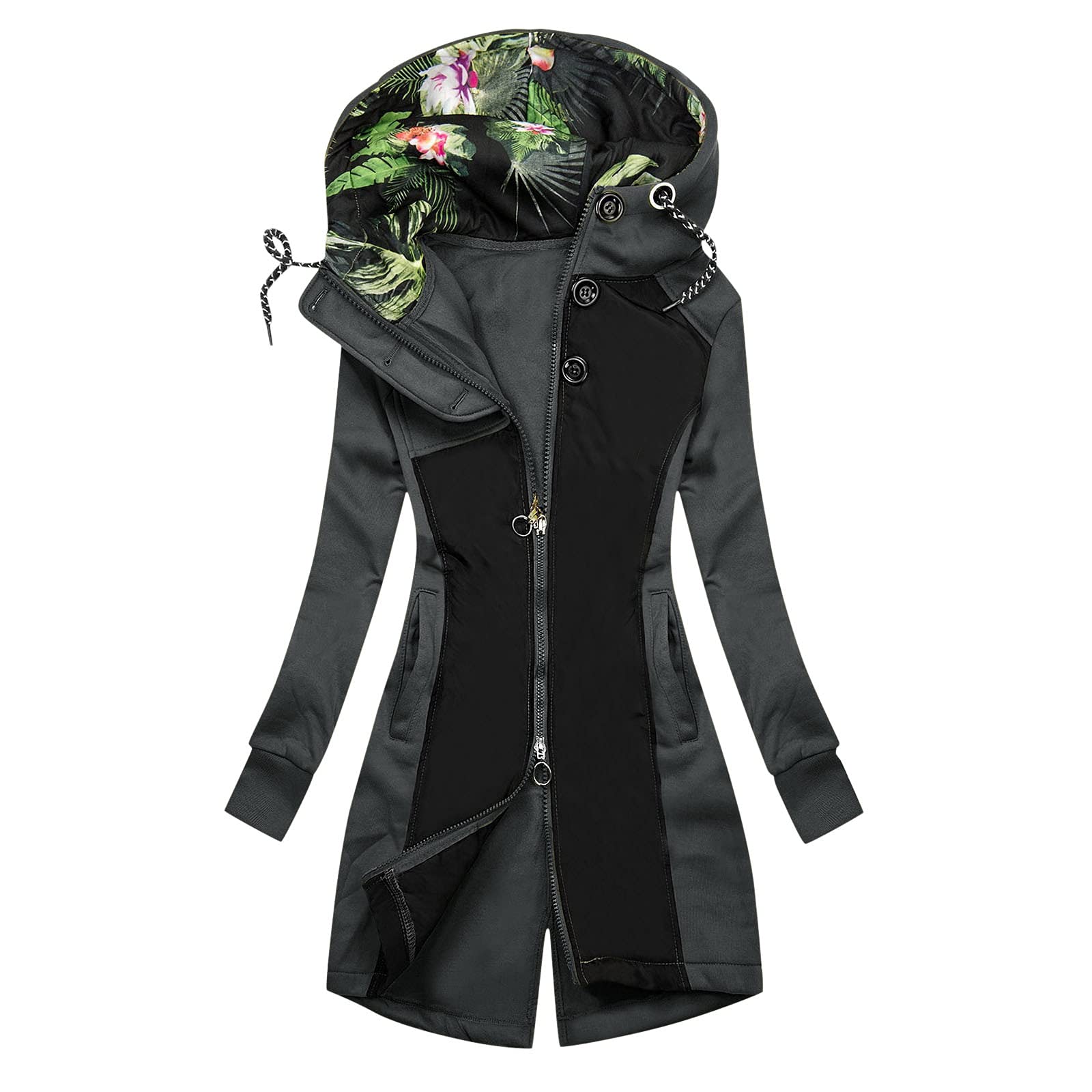 Women's Lightweight Waterproof Hooded Rain Jacket - Windproof Trench Coat with Floral Stitching for Outdoor Activities, Hiking & Commuting
