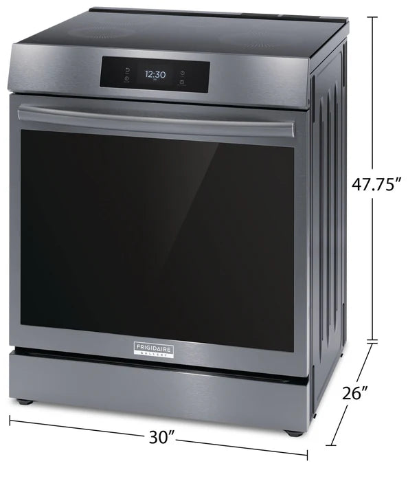 Frigidaire Gallery GCFI306CBD 30-Inch Black Stainless Steel Front Control Induction Range with Total Convection - Perfect for Modern Kitchens & Professional Cooking