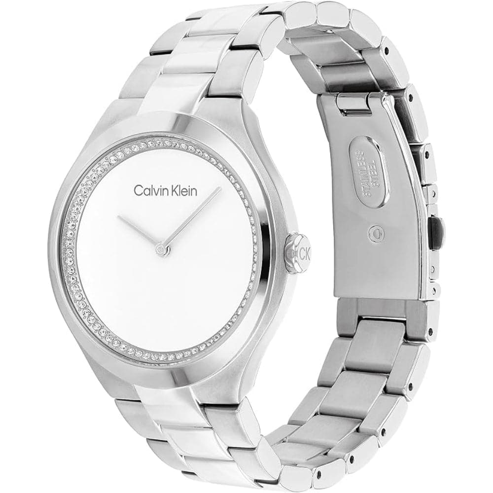 Calvin Klein Women's Watch with White Dial & Silver Stainless Steel Strap - Model 25200365 | Elegant Fashion Accessory for Office, Party & Everyday Wear