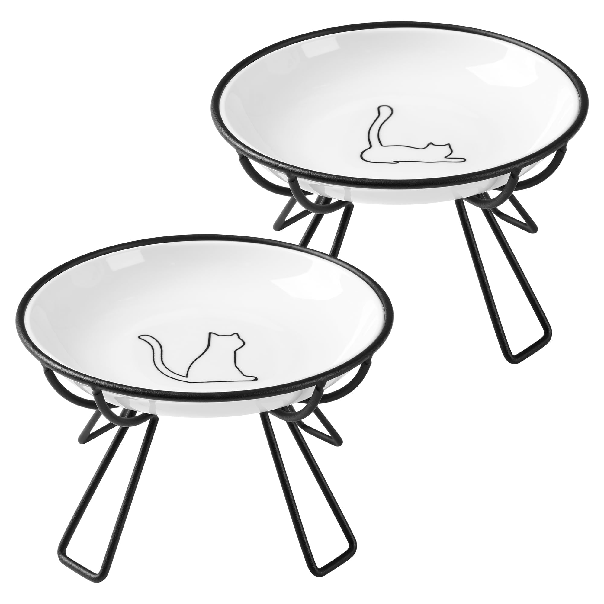Elevated Ceramic Cat Bowls - Whisker Friendly & Anti-Vomit for Indoor Cats - Dining Set (2-Pack)