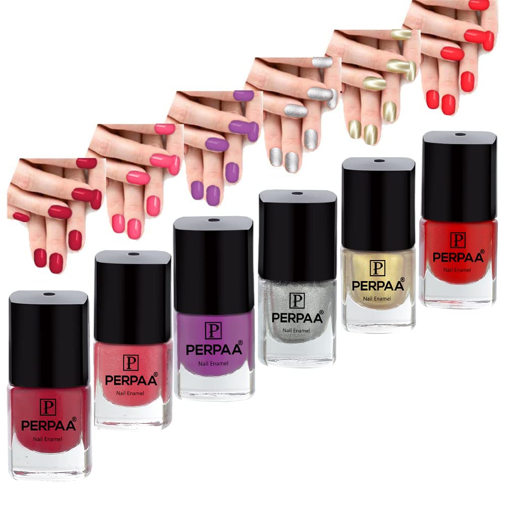 PERPAA® 6-Piece Quick-Dry Long-Lasting Gel Nail Polish Set - 5ml Each, Vibrant Multicolor Combo No.4 with Free Nail Wipes | Perfect for Home Manicures, Nail Art, and Salon-Quality Results