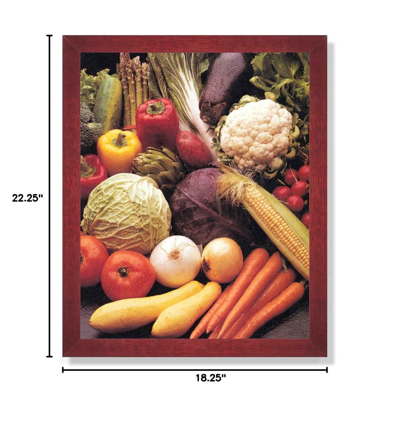 Vibrant Vegetable Kitchen Art Print - Peppers, Squash, Corn, Onions & Carrots Framed Wall Decor | Perfect for Farmhouse, Country Kitchen & Dining Room Decorations