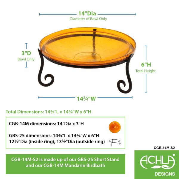 Handmade Mandarin Crackle Glass Birdbath Bowl - Outdoor Garden Decoration for Birds & Wildlife - Perfect for Patio, Yard & Backyard Bird Watching