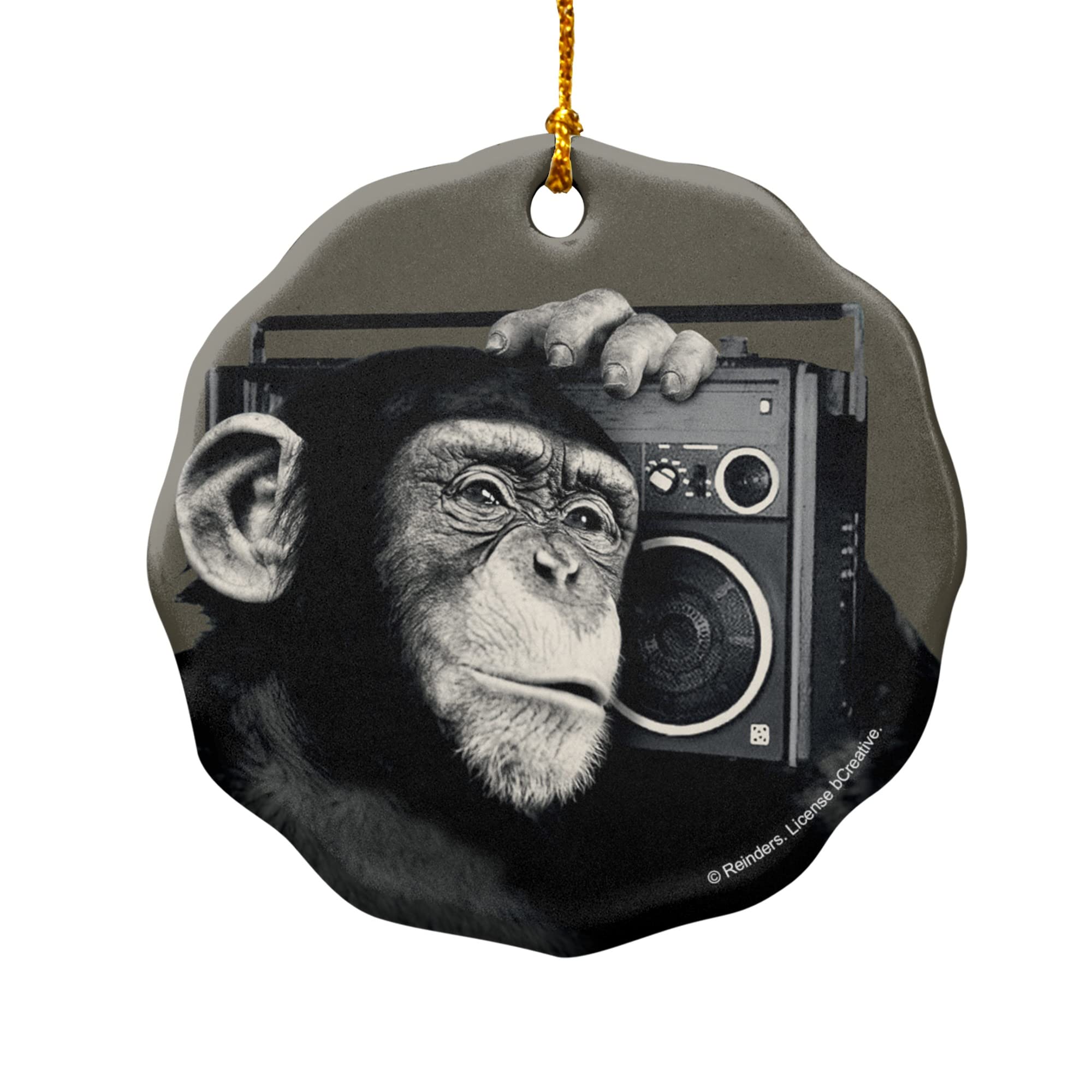 GRAPHICS & MORE Chimp Monkey with Boombox Radio Porcelain Christmas Tree Ornament - 2.8 Inch (7.1 cm) Handmade Holiday Decoration for Xmas Tree, Party & Home Decor