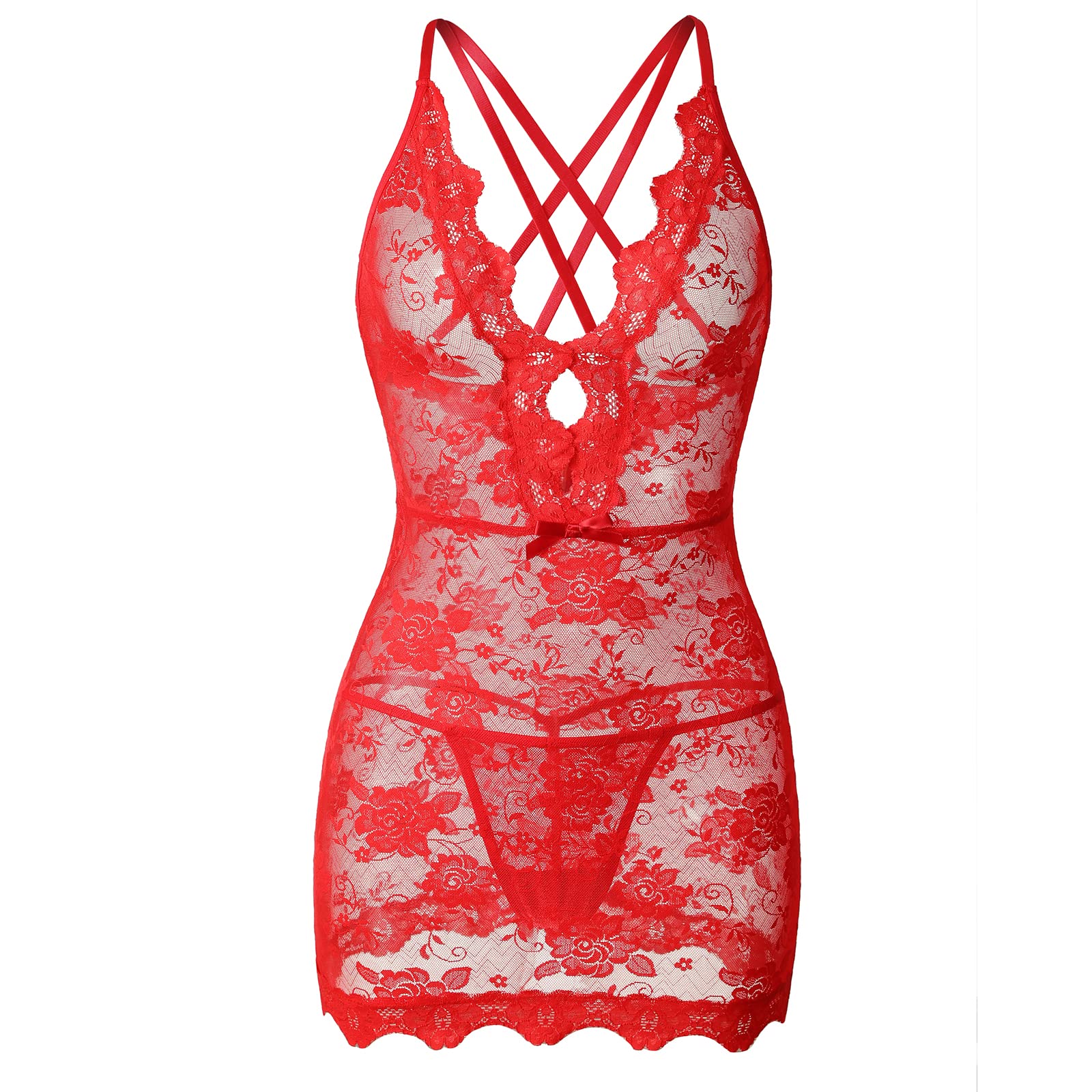 Sexy Red Lace Babydoll Nightgown - Women's Valentine's Day Lingerie Sleepwear for Romantic Nights & Special Occasions