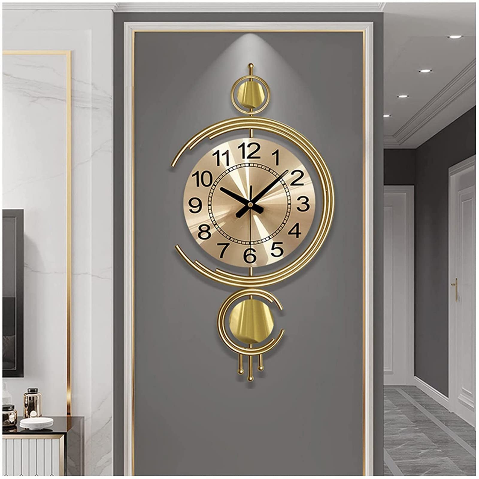Modern Metal Wall Clock - Gold Sunburst Design, Silent Non-Ticking, 40x80cm - Perfect for Hotel, Bedroom & Living Room Interior Decor | Stylish Home & Office Decoration
