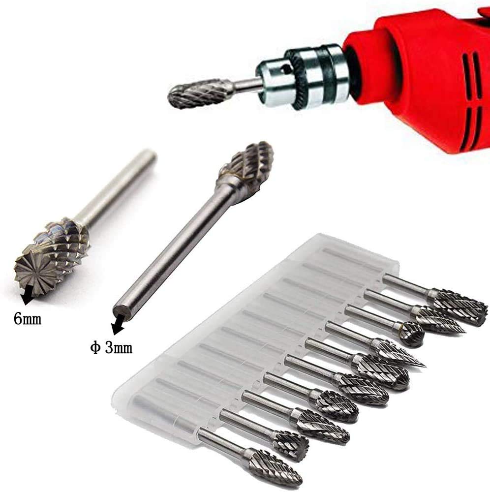 ASNOMY 10-Piece Double Cut Carbide Rotary Burr Set - 1/8