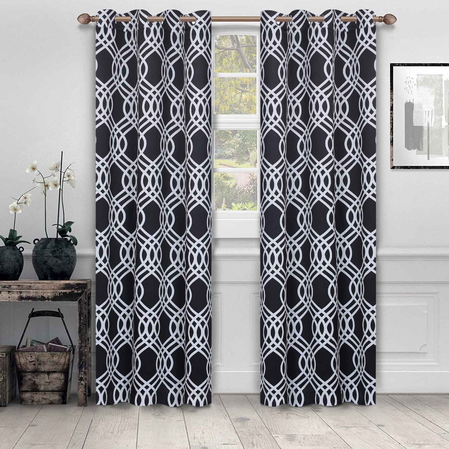 Washable Blackout Curtains with Ribbon Trellis Design - Room Darkening Window Treatment for Bedroom & Living Room - Thermal Insulated Drapes for Better Sleep and Energy Efficiency