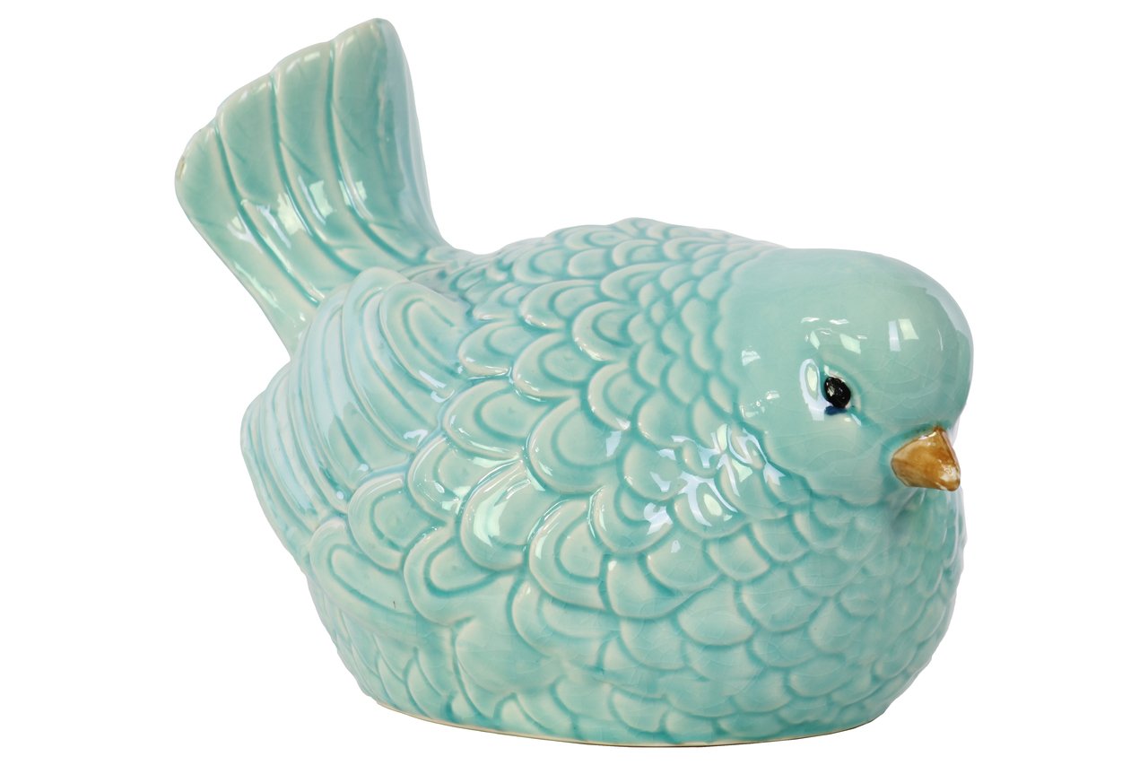 Ceramic Nodding Bird Figurine - Glossy Sky Blue & Silver Finish | Home Decor, Office Desk Ornament, Gift Idea