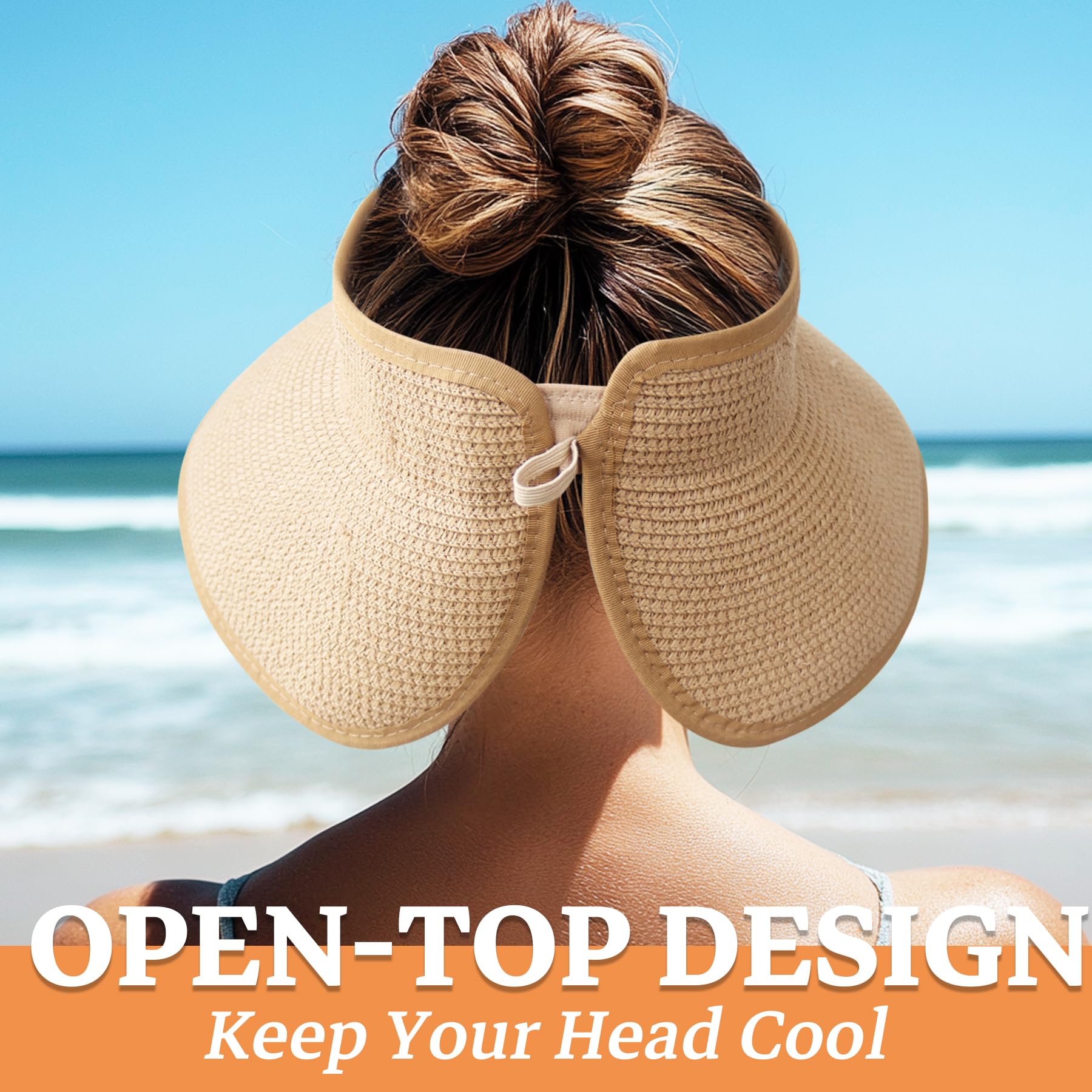 Women's Wide Brim Straw Sun Hat - Foldable Roll Up UV Protection Beach Visor with Ponytail Hole - Perfect for Summer, Travel, and Outdoor Activities