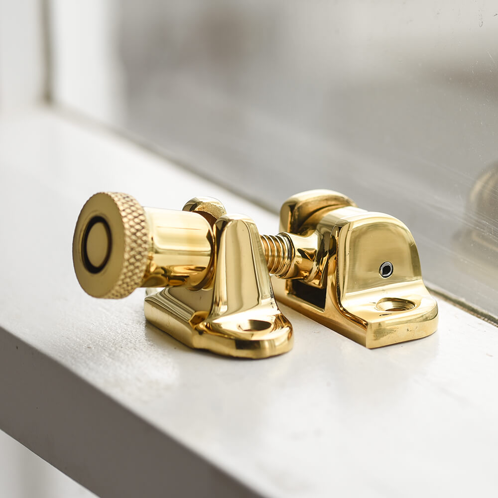 Polished Brass Brighton Sash Window Fastener - Vintage Style Window Lock for Double Hung Windows - Perfect for Home Restoration & Historic Building Renovation