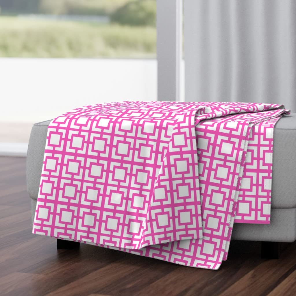 Soft Plush Minky Throw Blanket 50x70 Inches - Bright Pink Geometric Trellis Mid Century Modern Design | Cozy Home Decor, Bedroom Accent, Sofa Throw, Gift Idea