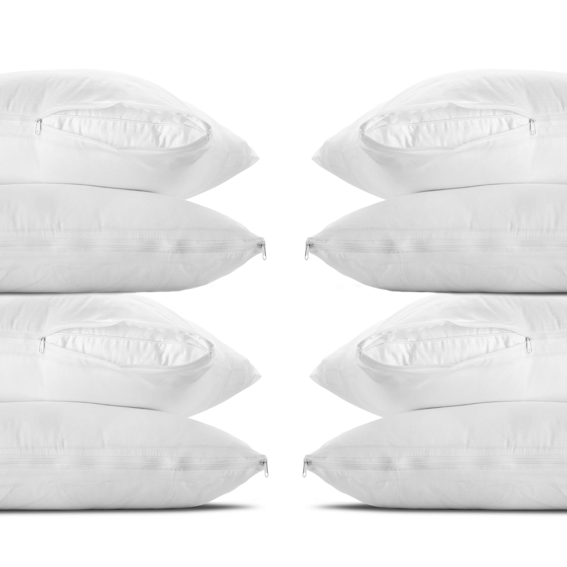 Premium Queen Size Pillow Protector Covers - Breathable Poly-Cotton Blend with Zipper Closure - Moisture Wicking & Hypoallergenic Dust Mite Protection - 2 Pack for Bedroom, Guest Room, or Travel Use