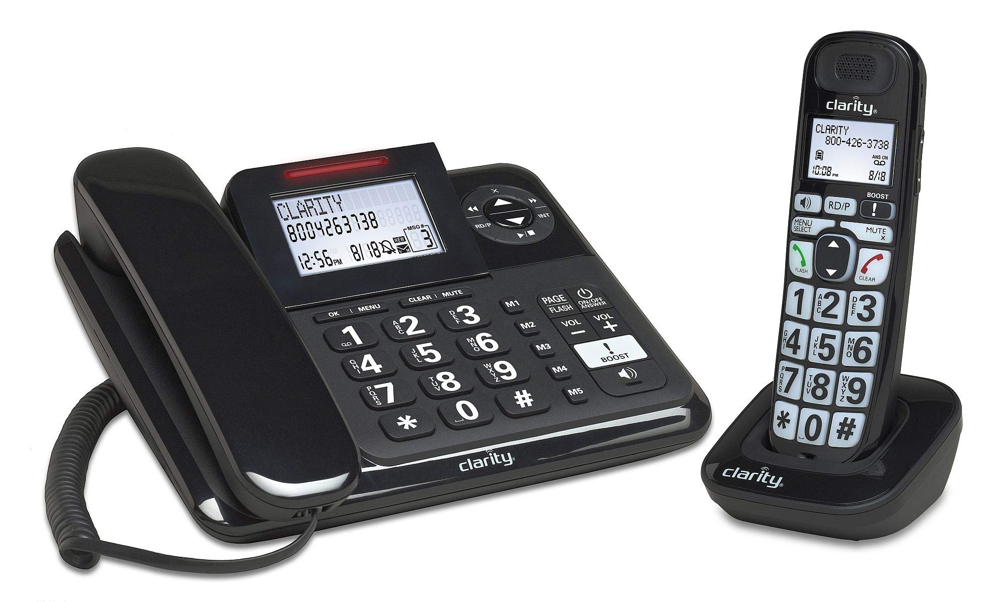 Clarity 53727 DECT 6.0 E814CC Amplified 40dB Corded & Cordless Phone Combo with Caller ID - Black (53727.1) - Ideal for Seniors & Hearing Impaired at Home or Office
