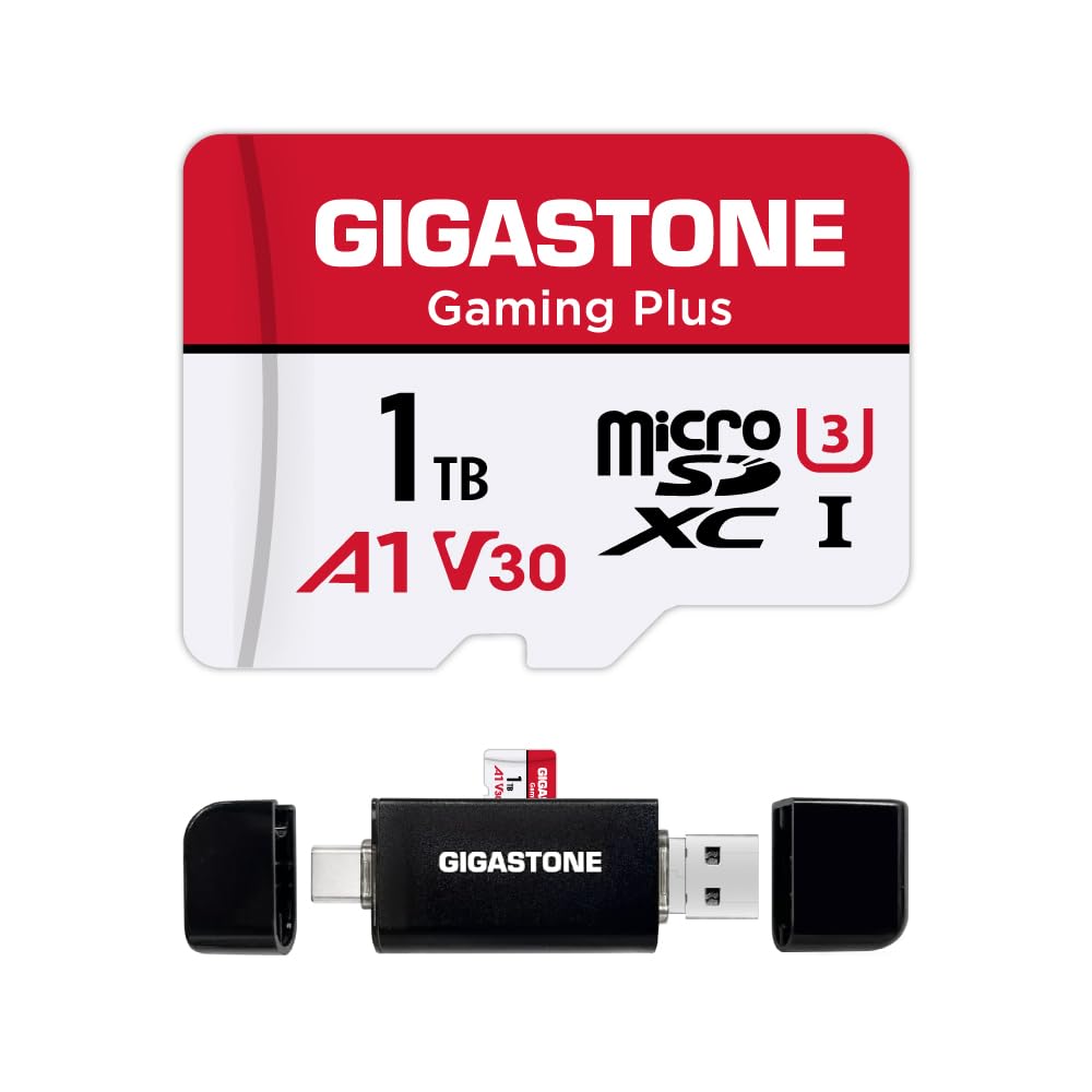 GIGASTONE 1TB Micro SDXC Card with USB-C Reader - UHS-I U3 A1 V30 for Nintendo Switch, 4K Video, Gaming, 150MB/s Speed - Includes Adapter - Perfect for Gaming Consoles, Action Cameras & Drones