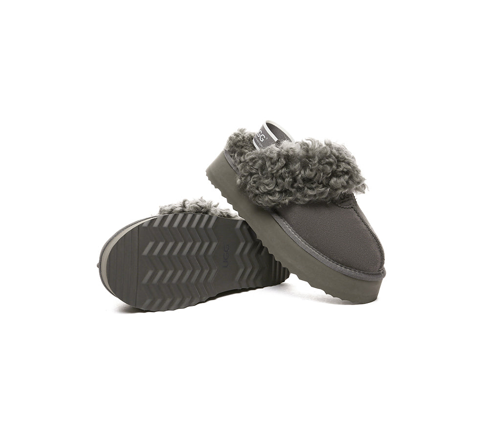 Australian Shepherd® Women's 2-Way Style UGG Slippers with Removable Strap - Slingback Platform Waffle Curly Design for Cozy Home & Outdoor Wear