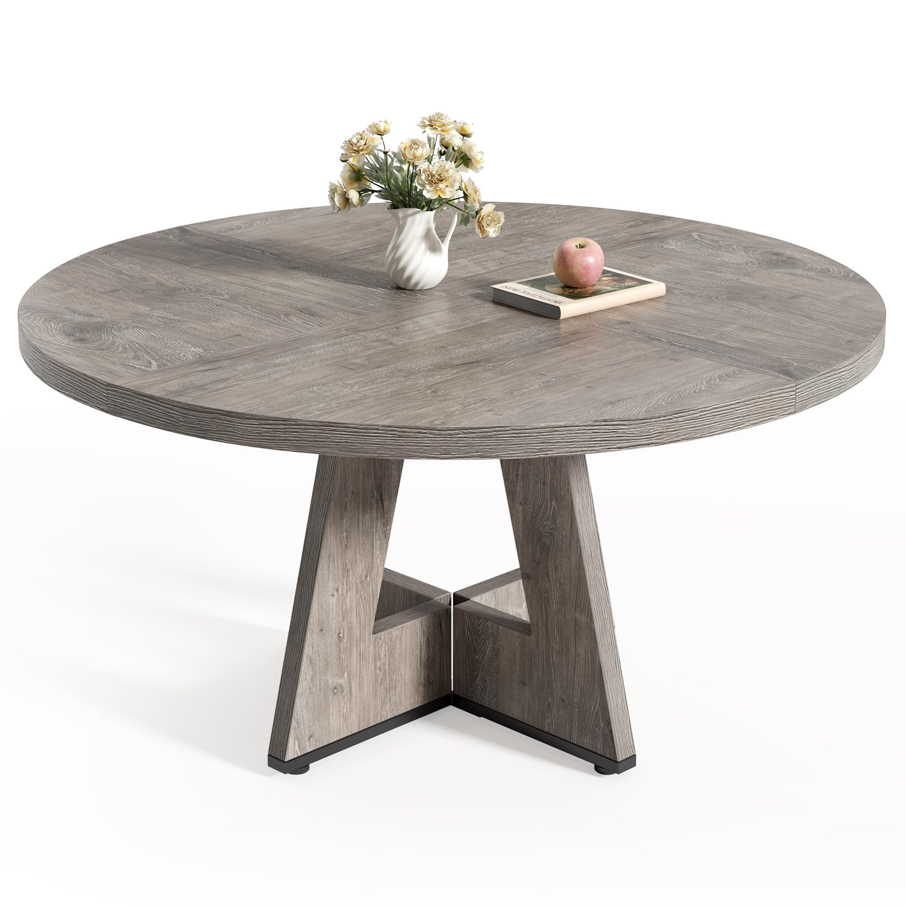 Round Dining Table for 4-6 People, 47 Inch Wooden Pedestal Base Kitchen Table, Grey Circle Dining Room Table - Perfect for Small Spaces, Breakfast Nooks, and Cozy Family Dinners (Table Only)