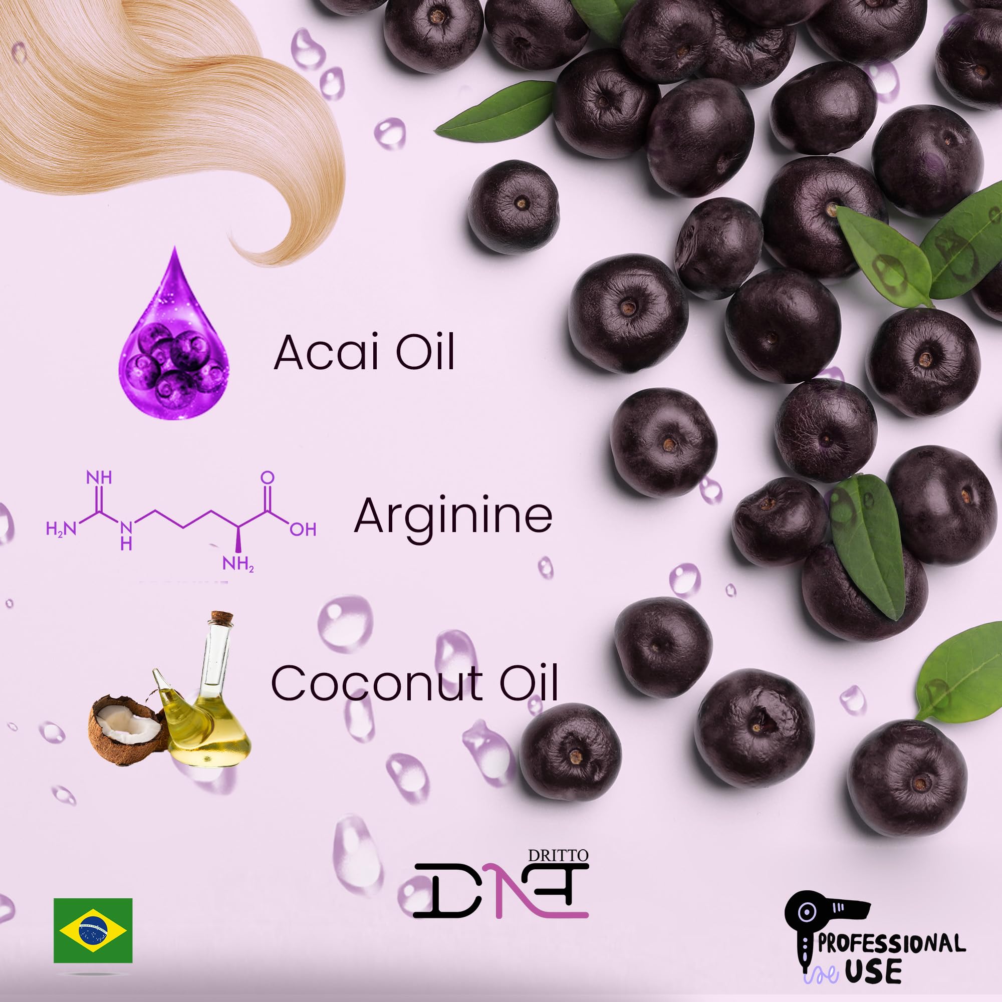 Brazilian Keratin Hair Treatment - Formaldehyde-Free Anti-Frizz Smoothing System for Thin & Blonde Hair - Professional Salon Use with Acai Oil & Arginine - Perfect for Damaged Hair Repair & Daily Frizz Control at Home or Salon