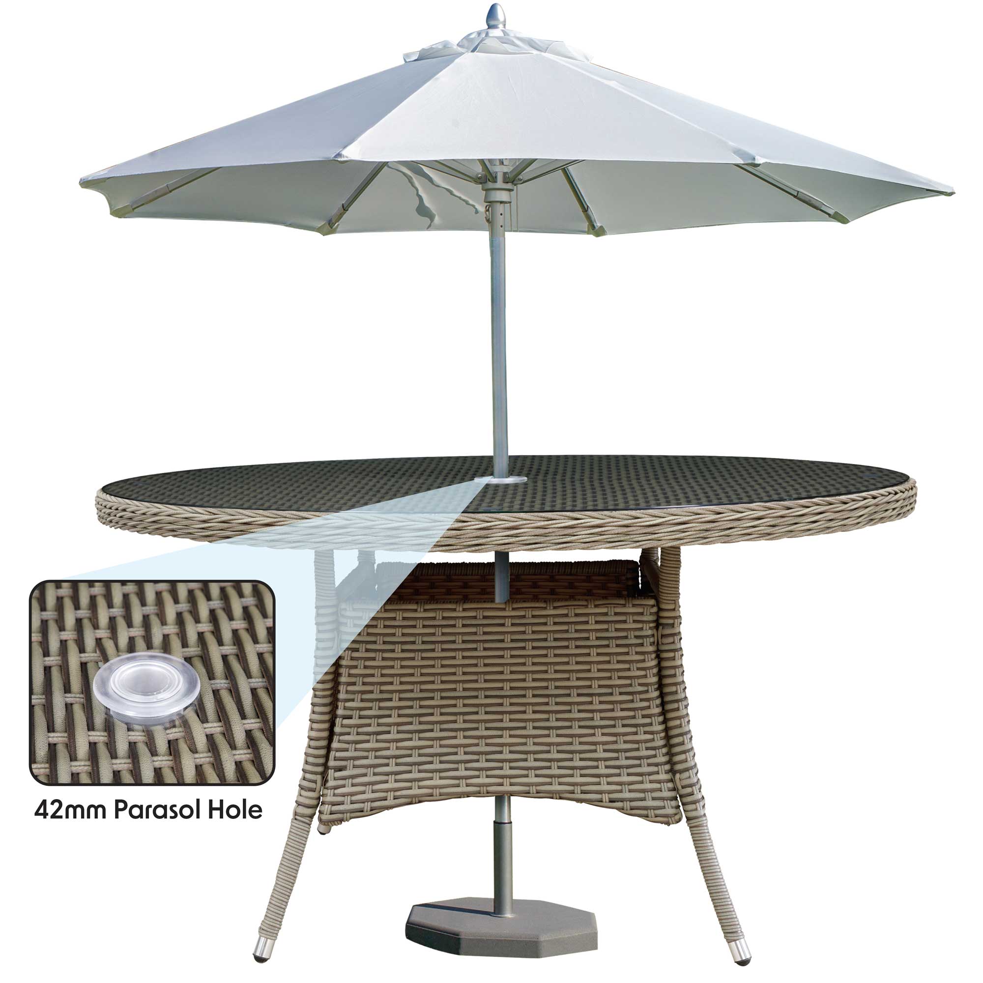 Premium Chester Rattan Wicker Outdoor Dining Table with Tempered Glass Top - Weather-Resistant Patio Furniture for Garden, Poolside & Backyard Dining - DG67