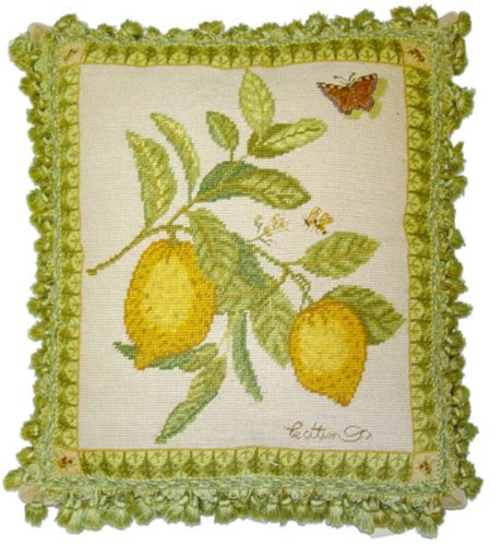 Lemons Needlepoint Pillow 19x17 Inches - Decorative Citrus Fruit Throw Pillow for Sofa, Bedroom, and Farmhouse Decor