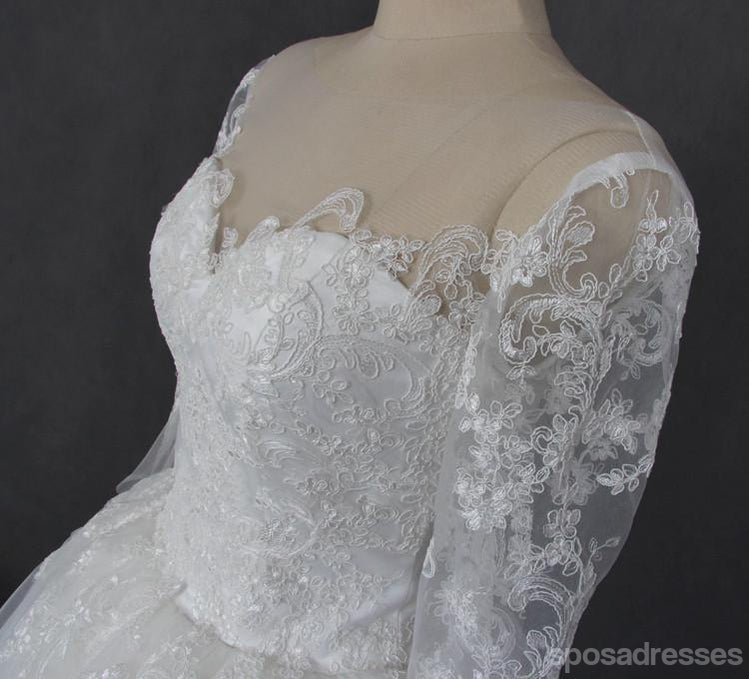 Elegant Long Sleeve Lace Off-Shoulder Tulle Wedding Dress - Custom Made Bridal Gown for Romantic Ceremonies & Formal Events | WD201