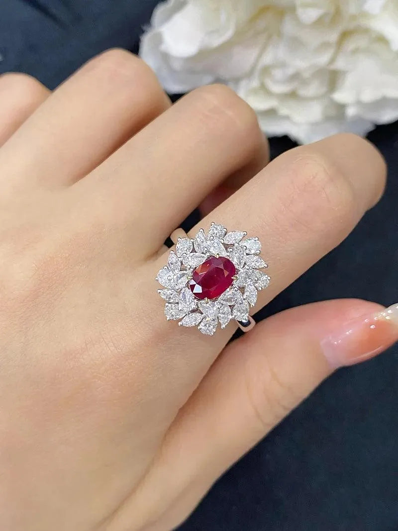 18K White Gold Natural Ruby Ring for Women - Luxury Gemstone Fine Jewelry - Elegant Anniversary Gift for Wife & Mother - Perfect for Weddings, Parties & Special Occasions
