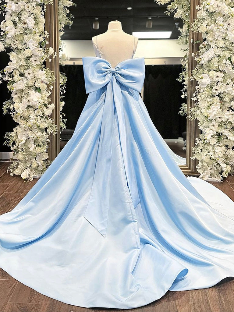 Elegant A-Line Satin Blue Long Prom Dress | Formal Evening Gown for Graduation, Homecoming & Special Occasions | Perfect for Prom Night, Wedding Guest & Black Tie Events