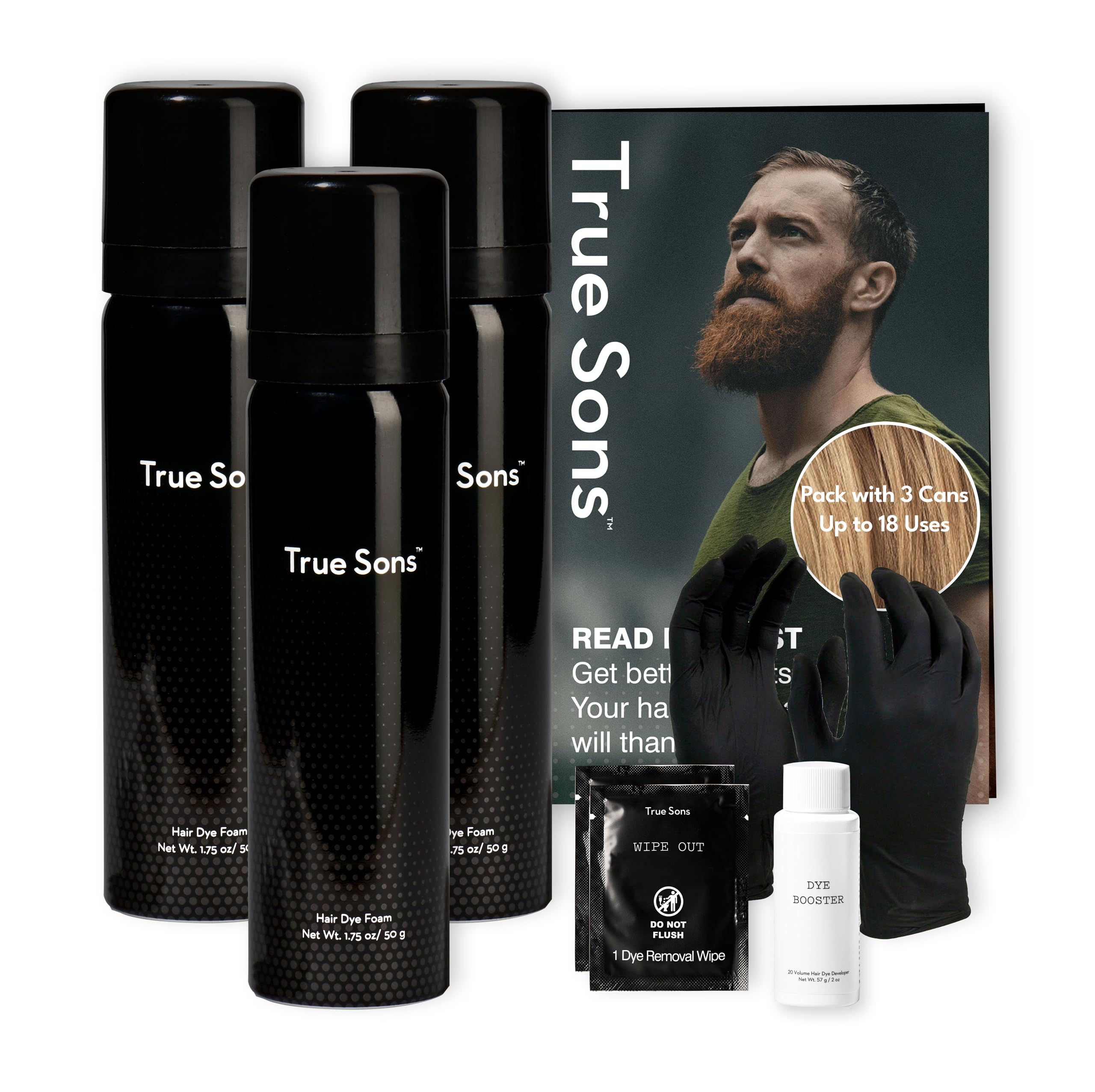True Sons Hair Dye Foam for Men - Ammonia-Free Natural Hair Color Kit with Instant Color Booster (3 Bottles, Dirty Blonde) - Easy At-Home Hair Coloring for Gray Coverage & Touch Ups - Gentle Formula for Sensitive Skin | Perfect for Daily Use & Special Occasions