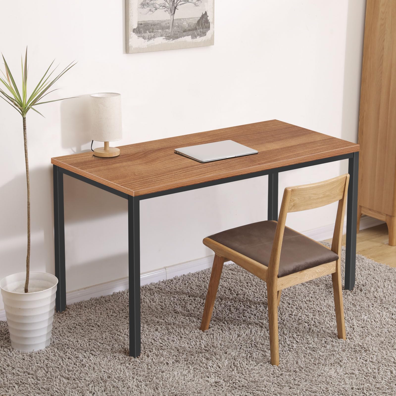 24x48 Inches Large Modern Industrial Writing Computer Desk - Simple Study & Laptop Table for Home Office (Brown) | Perfect for Small Spaces, Remote Work & Notebook Use