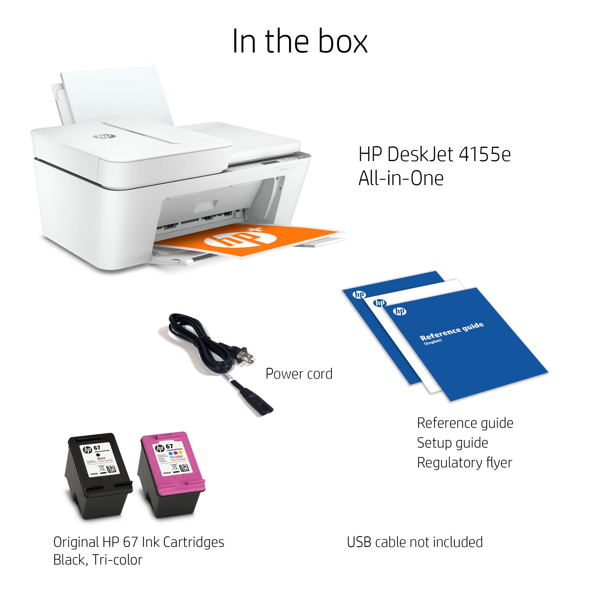 HP DeskJet 4155e Wireless Color Inkjet Printer - Print, Scan, Copy | Easy Setup & Mobile Printing | Ideal for Home & Small Office | Includes 3 Months Instant Ink | White | Perfect for Remote Work & Student Projects