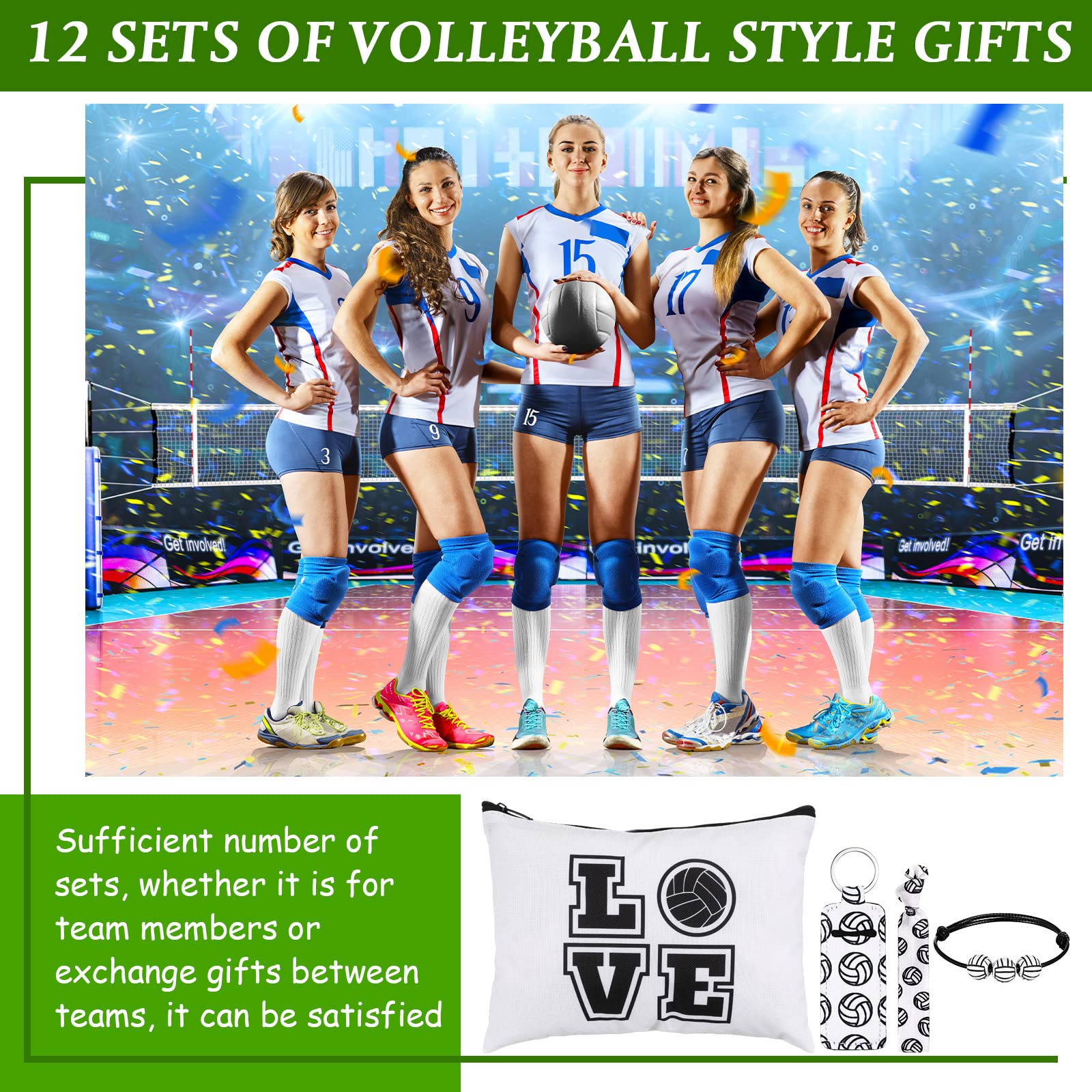 LEIFIDE 148 Pcs Volleyball Party Favors Set - Team Gift Bags, Bracelets, Keychains, Hair Ties, Stickers for Volleyball Birthday Decorations & Goodie Bags | Perfect for Team Parties, Tournaments & Player Gifts