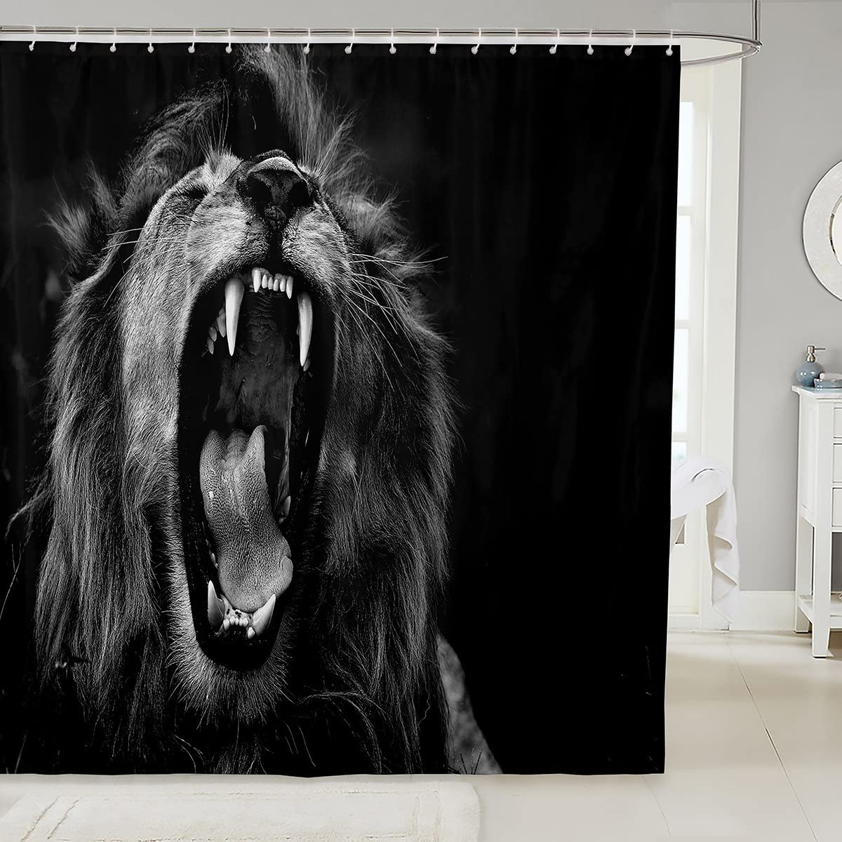 3D Wild Animal Lion Shower Curtain Set - 72x84 Inches Safari Jungle Theme Bathroom Decor for Kids & Adults | Waterproof Polyester Fabric for Bathtub, Shower Stall & Guest Bathroom