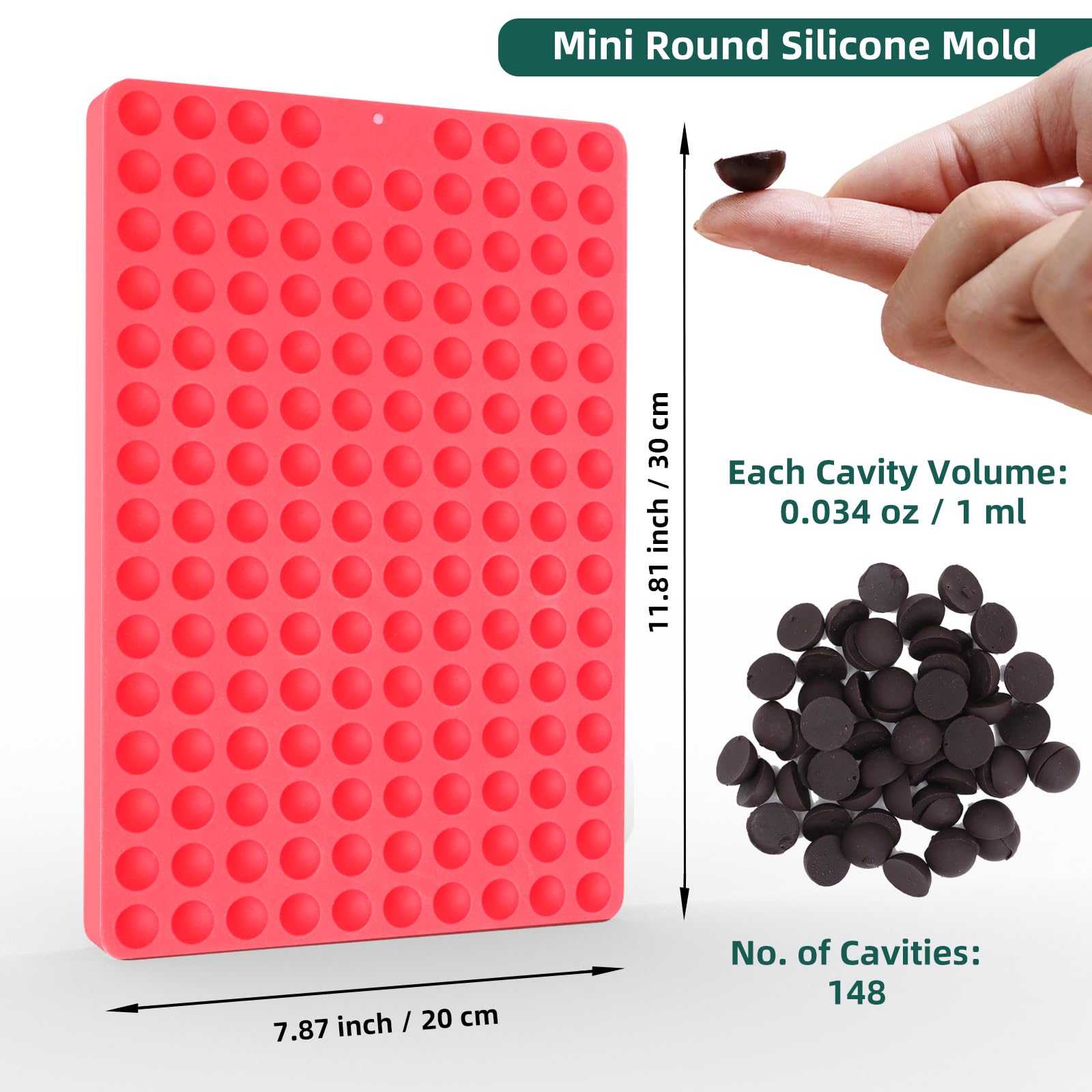 148-Cavity Mini Round Silicone Molds for Baking - Semi Sphere Chocolate Candy Mold for Chocolate Chips, Gumdrops, Cookies, Dog Treats & Cake Decorations (Includes Scraper) | Perfect for Home Baking, Party Treats & DIY Dessert Making