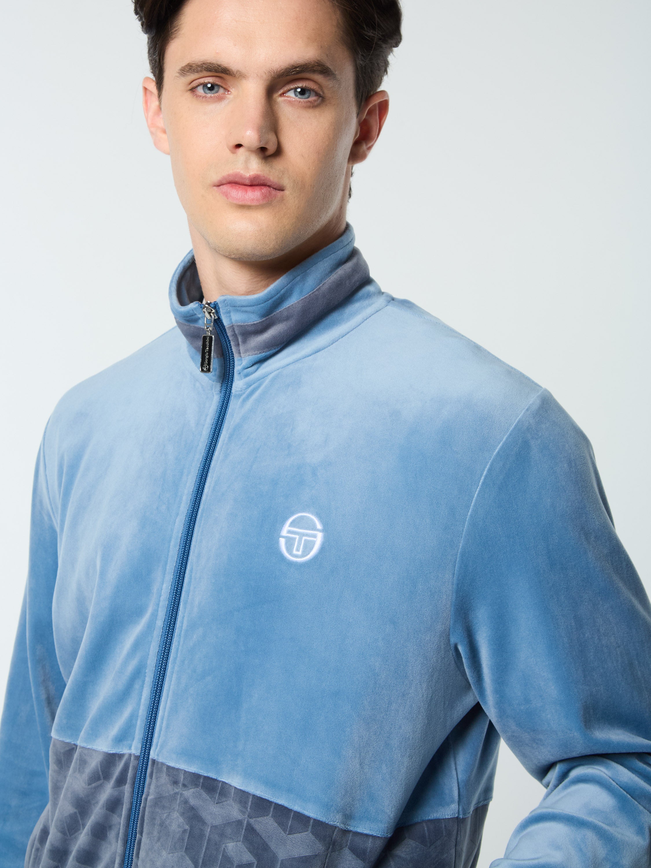 Foggia Velour Debossed Track Jacket for Men & Women | Coronet Blue | Stylish Casual & Athletic Wear for Gym, Running & Street Fashion