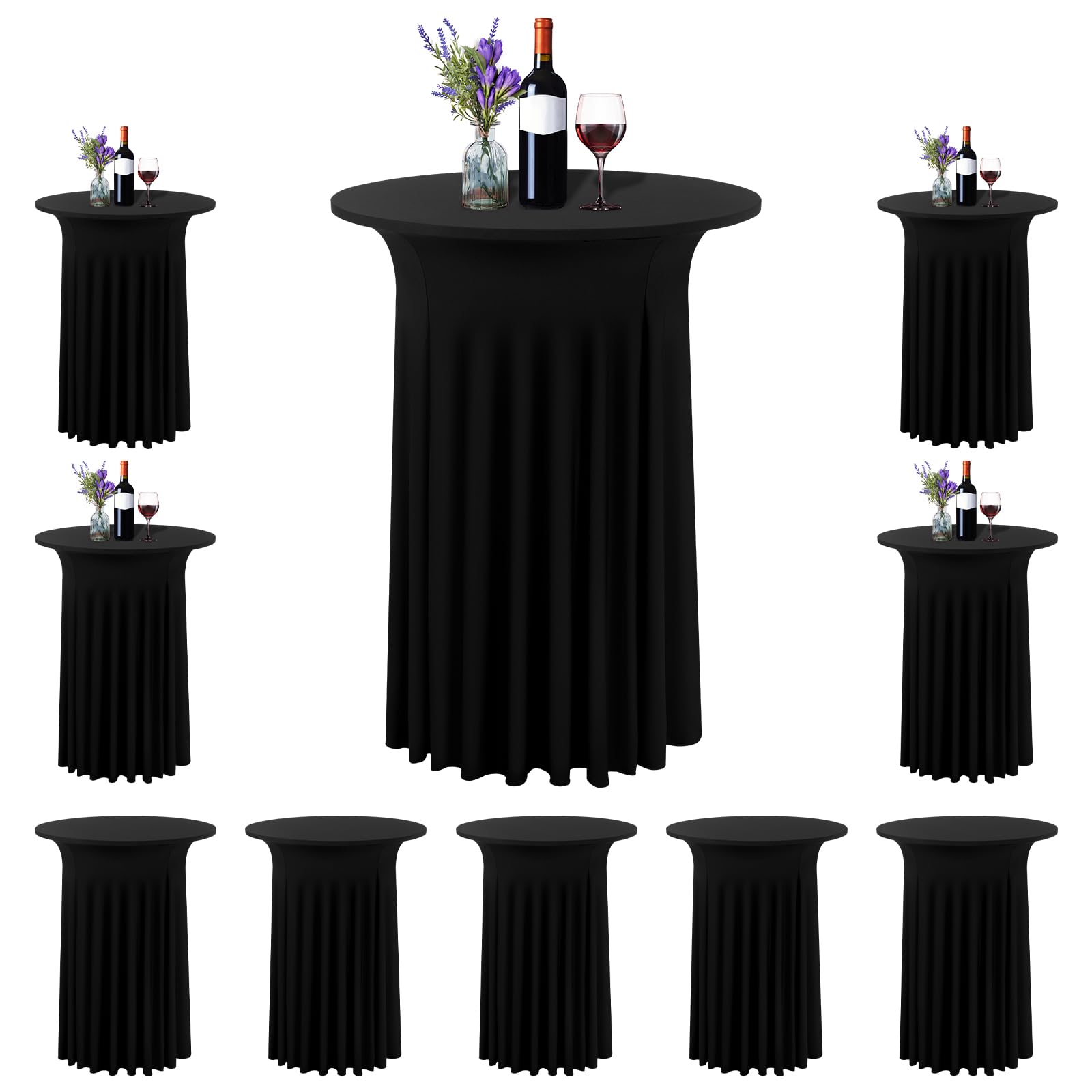 10 Pack Black Spandex Stretch Cocktail Table Skirts 32