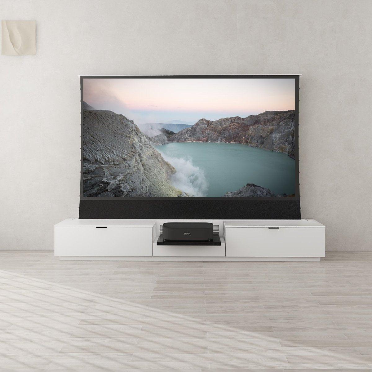 VIVIDSTORM Bundle - 4K Laser Projector, Motorized Screen & TV Cabinet for Home Theater | Epson Edition | Perfect for Movie Nights, Gaming & Entertainment