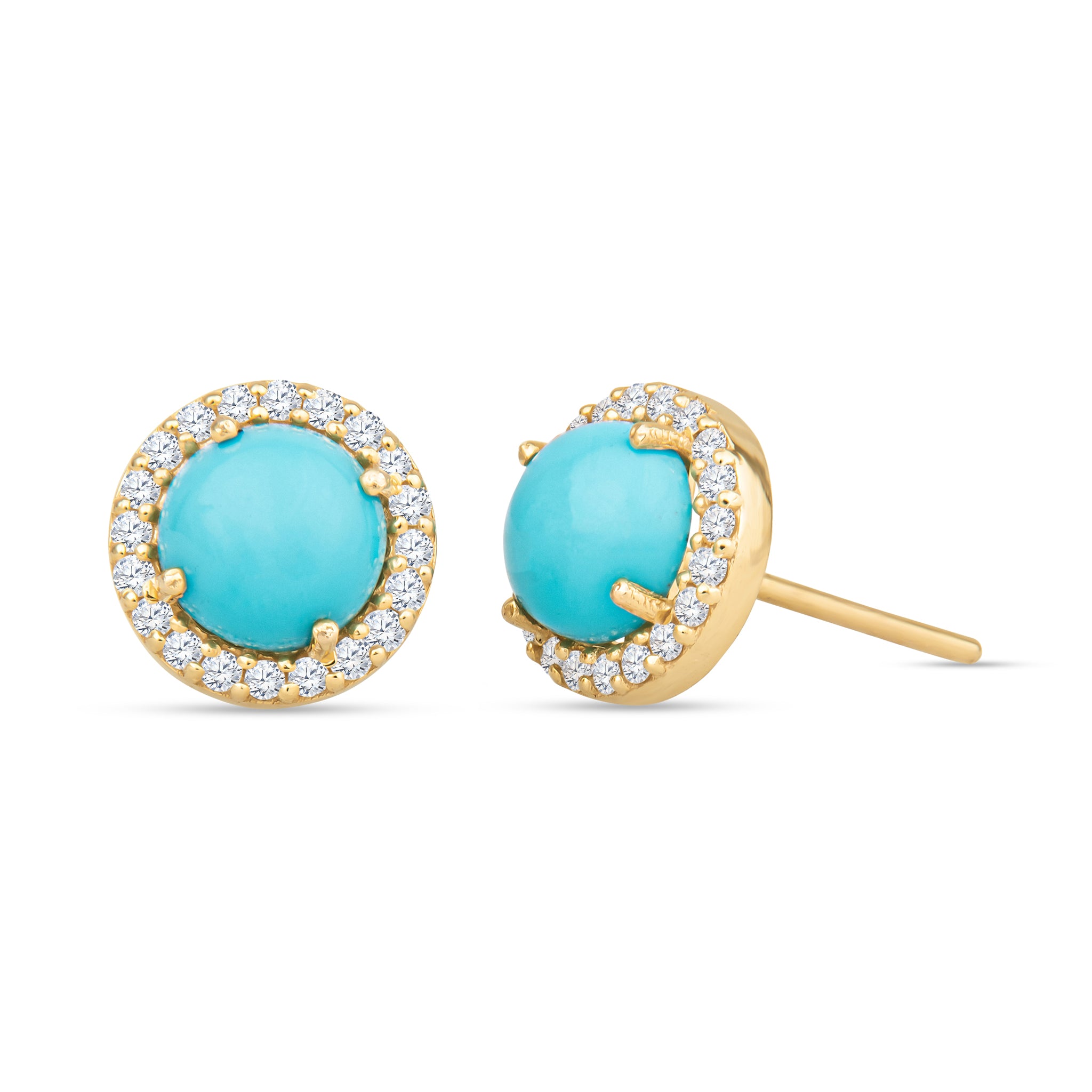 14K Gold Turquoise Stud Earrings with White Diamonds - Elegant Dainty Jewelry for Women, Perfect for Everyday Wear, Gift Giving & Special Occasions