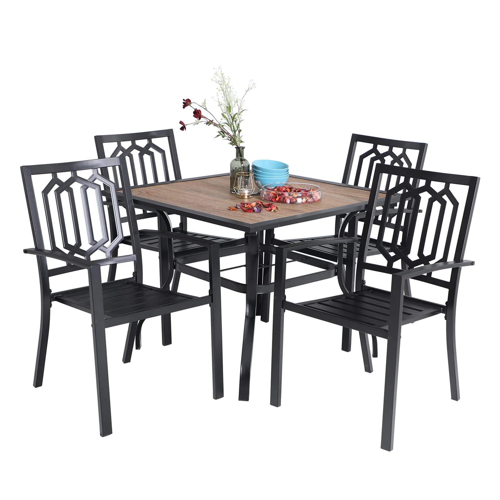 MFSTUDIO 5-Piece Metal Patio Dining Set - 4 Chairs & 37