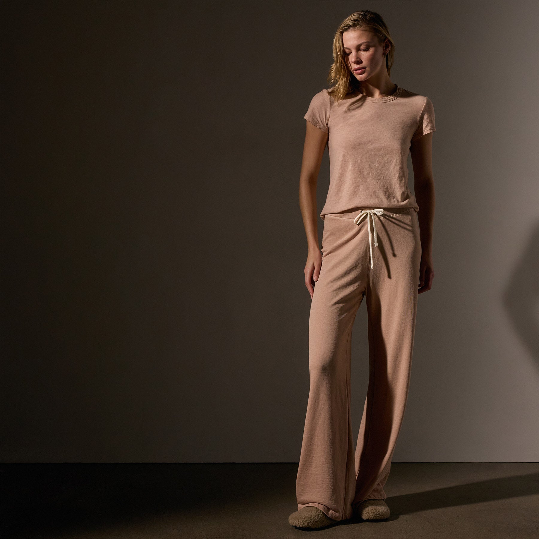 Sheer Slub Crew Neck Tee for Women - Soft Rose Nude Casual T-Shirt | Perfect for Layering, Summer Outfits & Everyday Wear