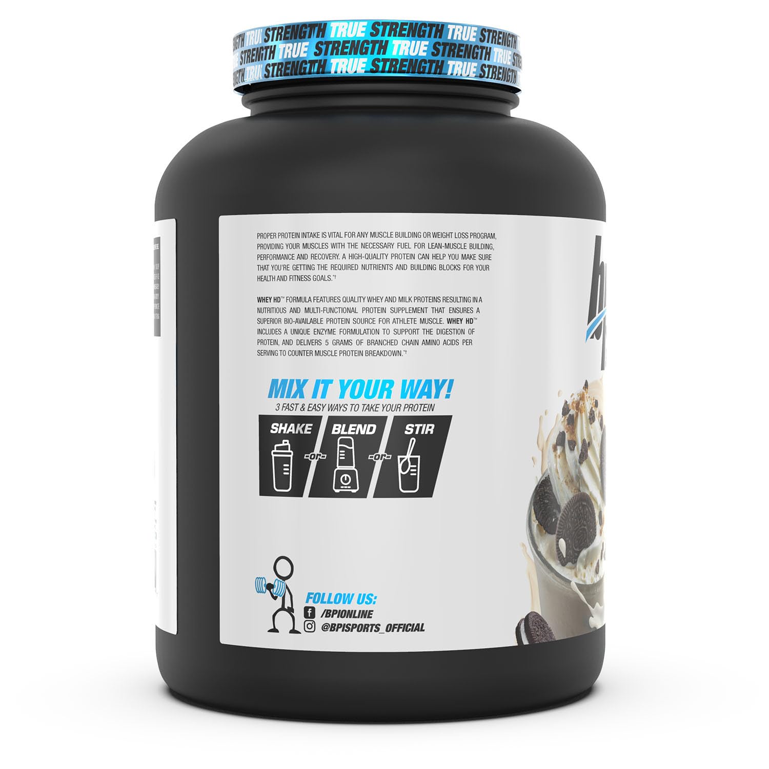BPI Sports Whey HD Ultra Premium Protein Powder - Milk and Cookies Flavor, 4.1lb (1.86kg) for Muscle Recovery & Post-Workout Nutrition | Gym Supplement for Athletes & Fitness Enthusiasts