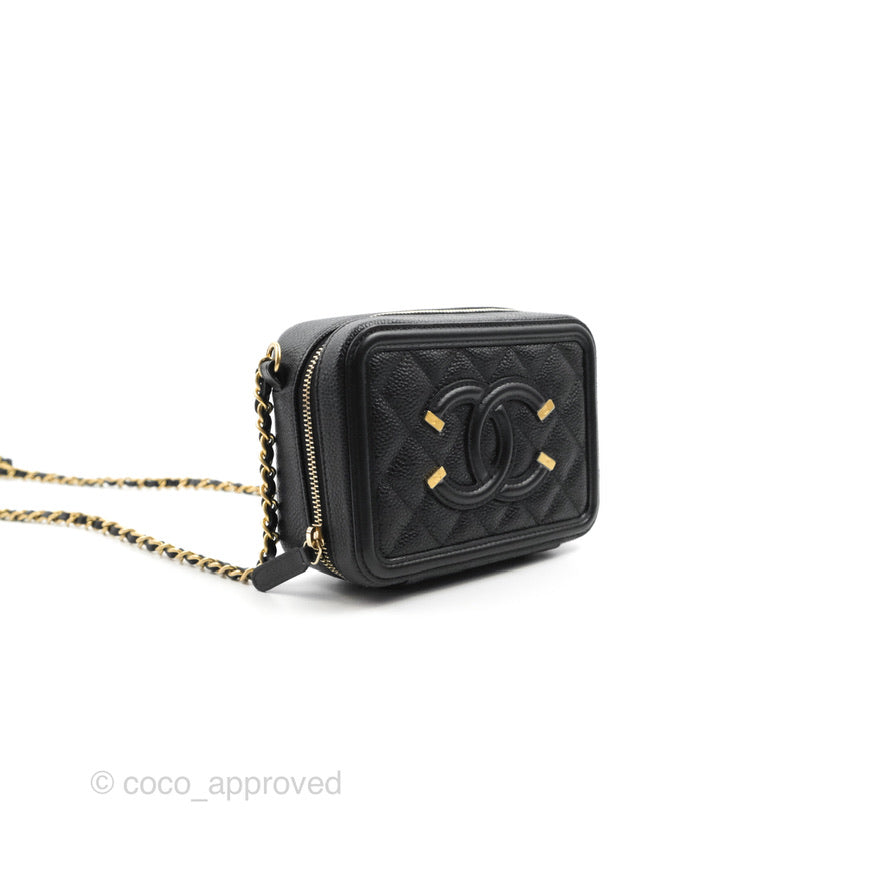 Chanel CC Filigree Vanity Clutch With Chain - Caviar Black Leather & Aged Gold Hardware - Luxury Evening Bag for Women, Perfect for Parties, Weddings & Special Occasions