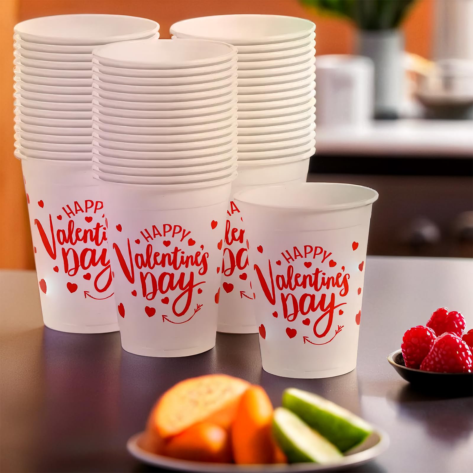50-Piece Valentine Plastic Cups for Parties - Bulk Disposable Cups for Valentine's Day, Weddings & Celebrations - Perfect for Romantic Dinners, Bridal Showers & Anniversary Parties