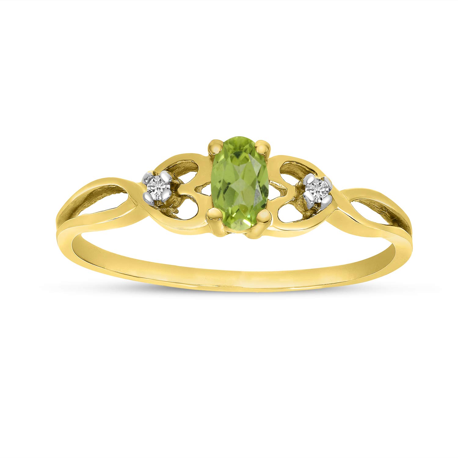 14K Yellow Gold Oval Peridot and Diamond Ring for Women - Elegant Birthstone Jewelry Gift for Anniversary, Engagement, or Special Occasion