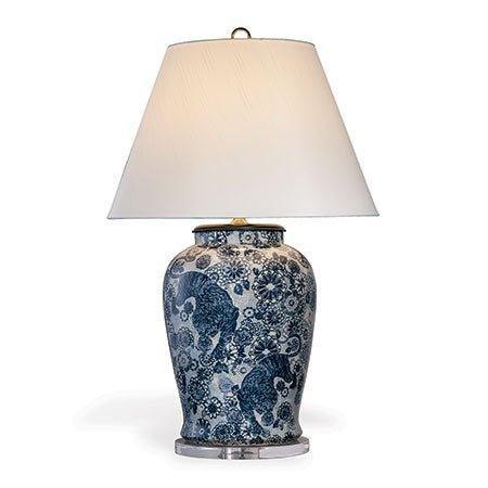 Hand-Painted Blue Siberian Tiger Porcelain Table Lamp - 36 Inch Decorative Lighting for Living Room, Bedroom & Office