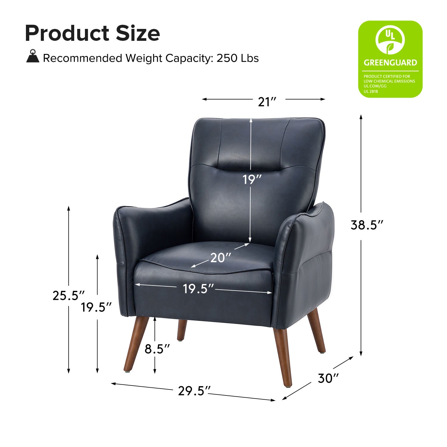 Clara Vegan Leather Armchair - Modern PU Leather Lounge Chair for Living Room, Office & Bedroom - Comfortable Mid-Century Style Accent Chair with Sturdy Metal Legs