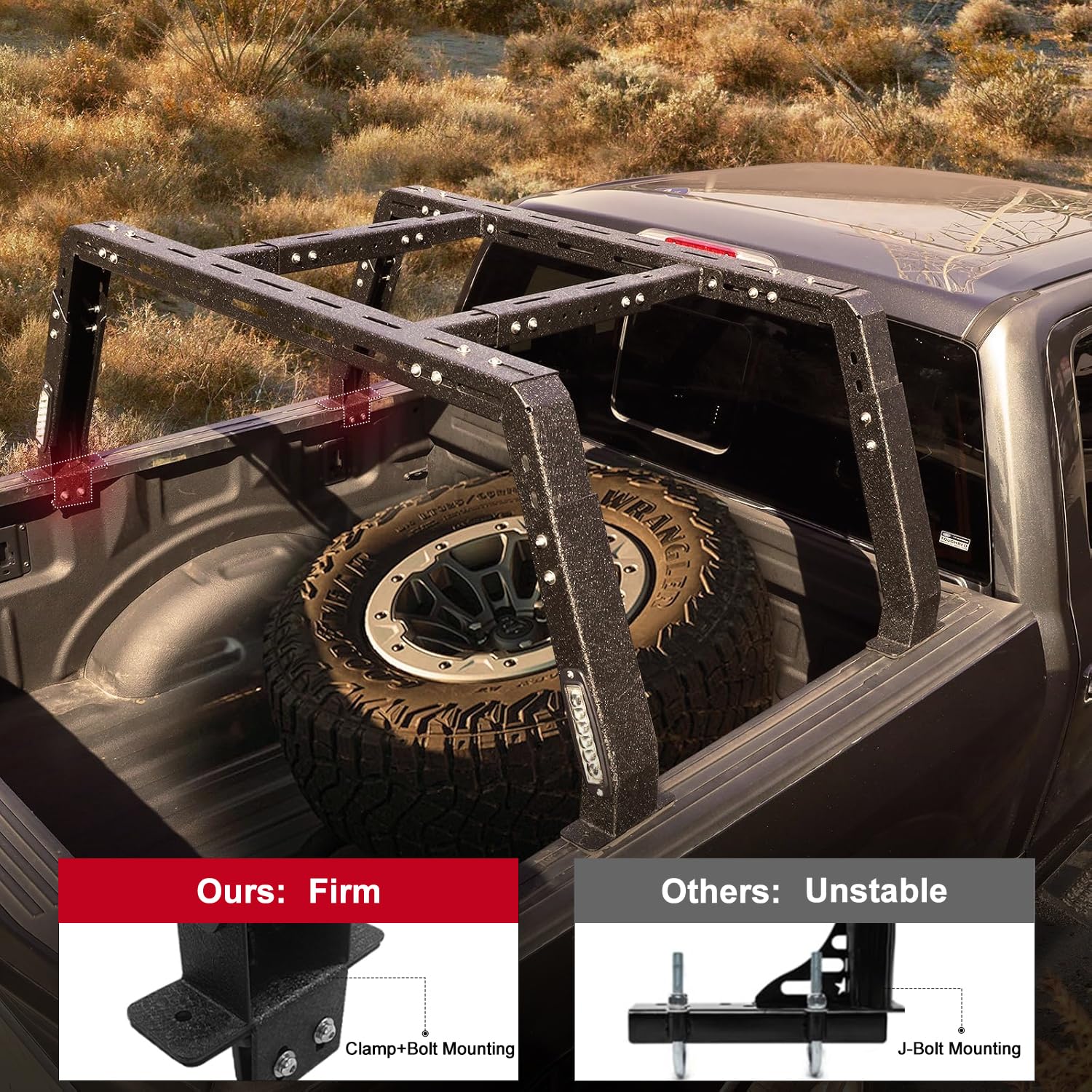 Adjustable Truck Bed Rack with LED Lights - Heavy Duty Overland Roof Rack Compatible with Ford F150, Toyota Tundra, Dodge Ram, Chevy Silverado & Nissan Titan | Ladder Rack for Pickups Without Factory Bed Rails or Tonneau Covers | Perfect for Camping, Off-Roading & Cargo Transport