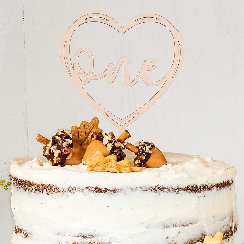 1st Birthday Cake Topper - Heart Shaped Wooden Smash Cake Decor for Baby's First Birthday Party, Photo Booth Props & Celebration Decorations - Perfect for 1 Year Old Birthday Cakes, Cupcakes and Dessert Tables