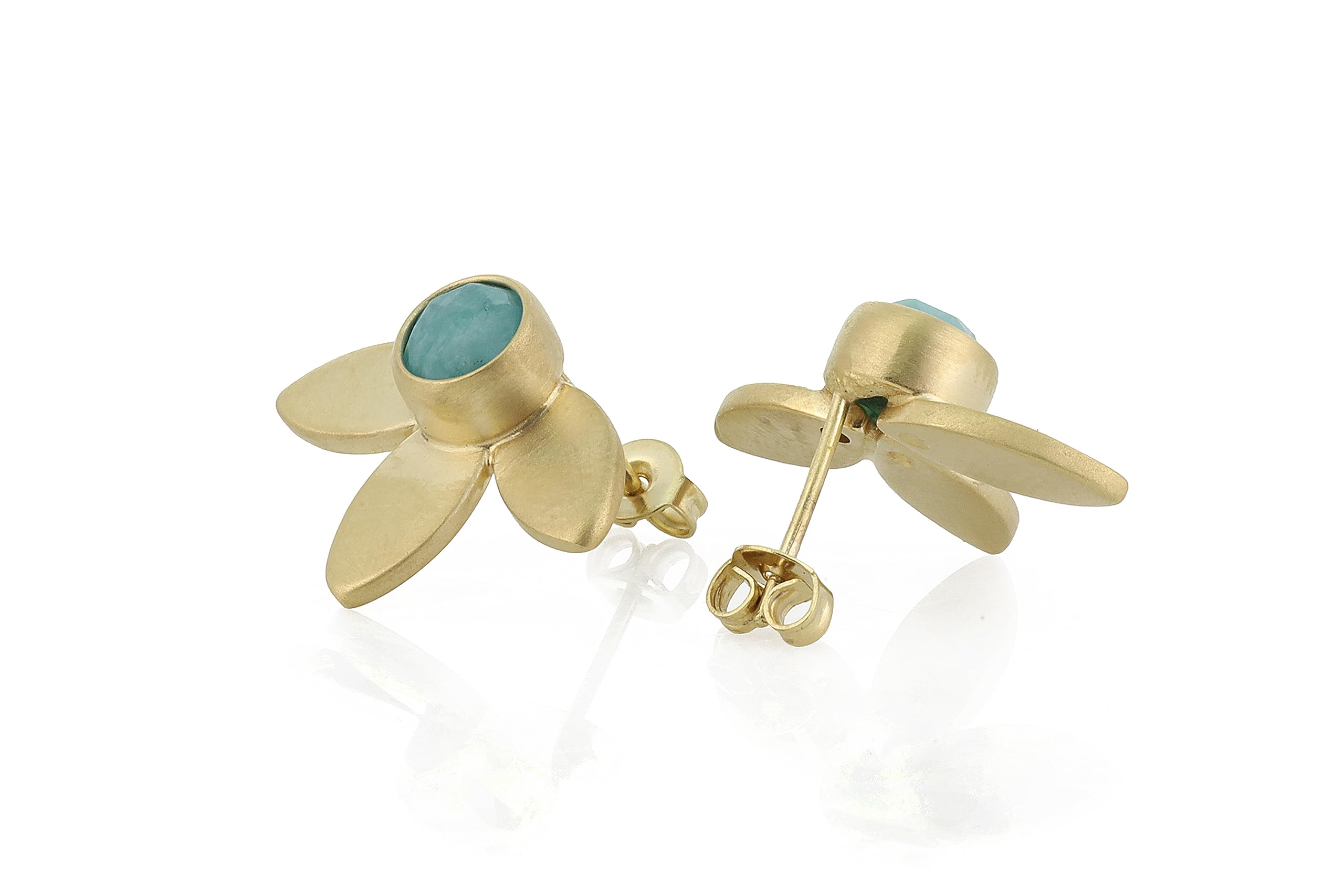 Handmade Gold Amazonite Stud Earrings for Women - Delicate Marquise Leaf Design with Natural Gemstone | Elegant Jewelry Gift for Birthday, Anniversary & Special Occasions