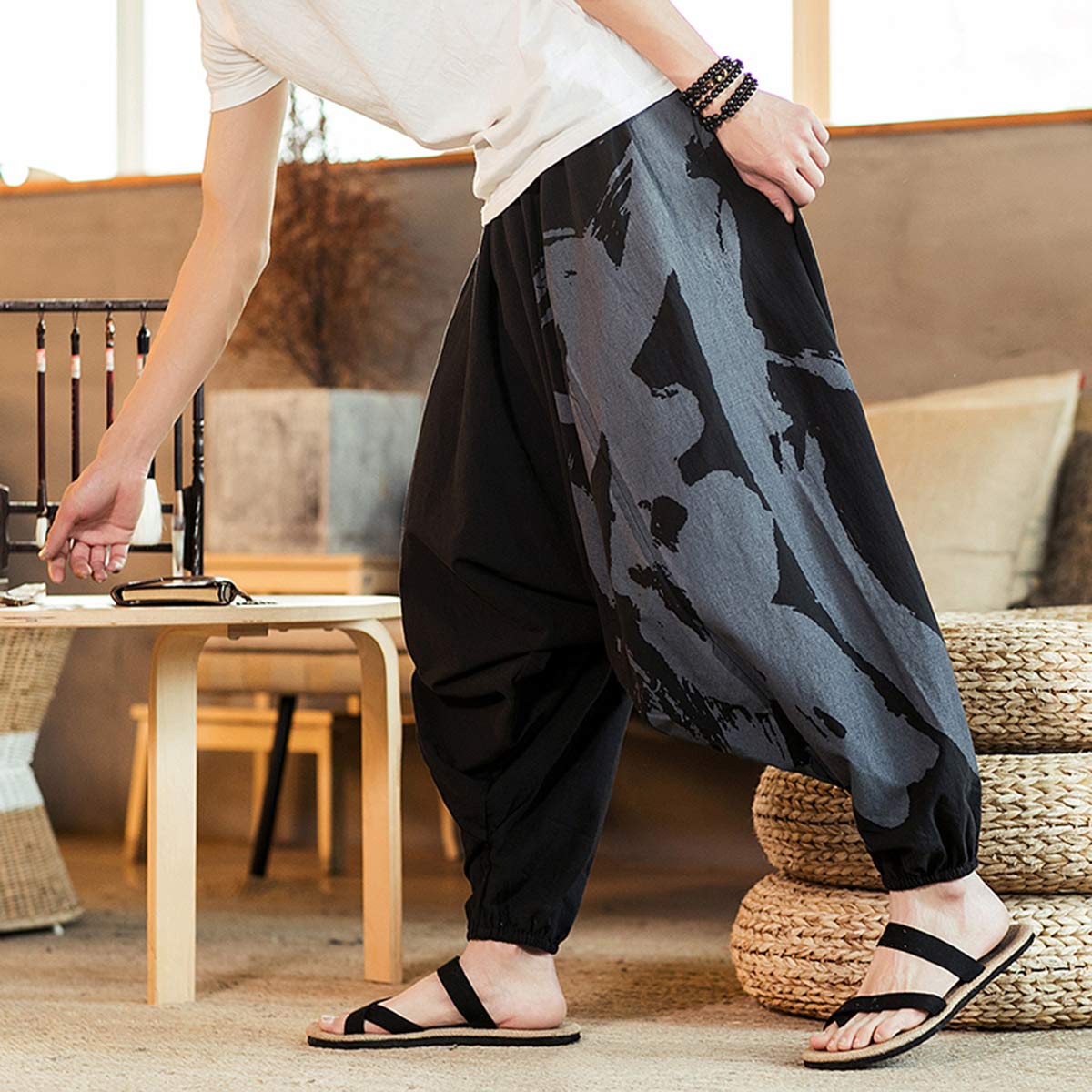 Seidarise Men's Harem Pants - Drop Crotch Lounge Pants, Plus Size Genie Joggers & Balloon Yoga Pants for Men | Comfortable Loungewear for Home, Meditation & Streetwear Fashion